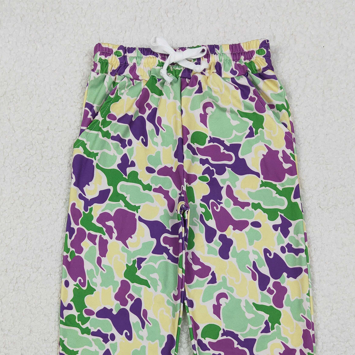 10.28 RTS NO MOQ （In stock）P0838 Baby Boys Pants Baby Boys Mardi Gras Camo Pockets Jogger Pants Bottom