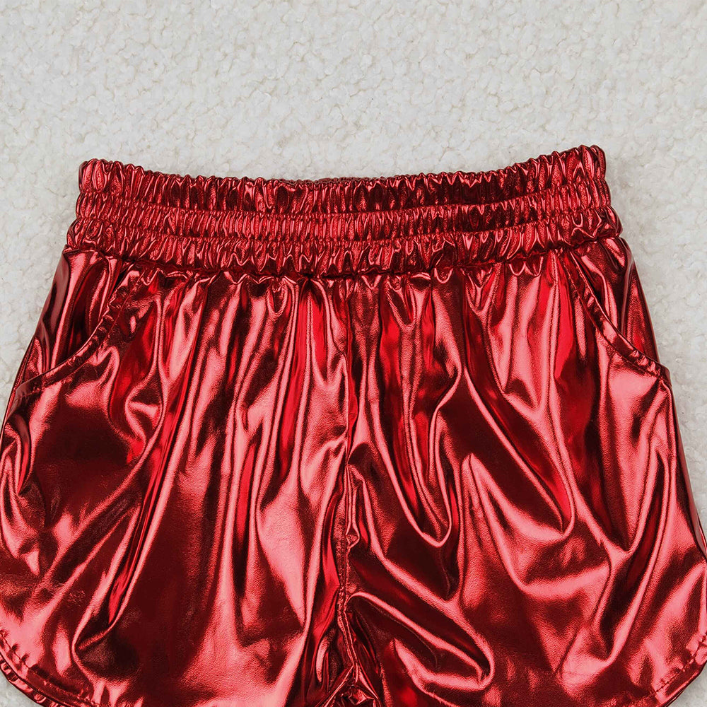 USA Shop (in stock) SS0415 RTS NO MOQ Red elastic waist kids girls summer shorts