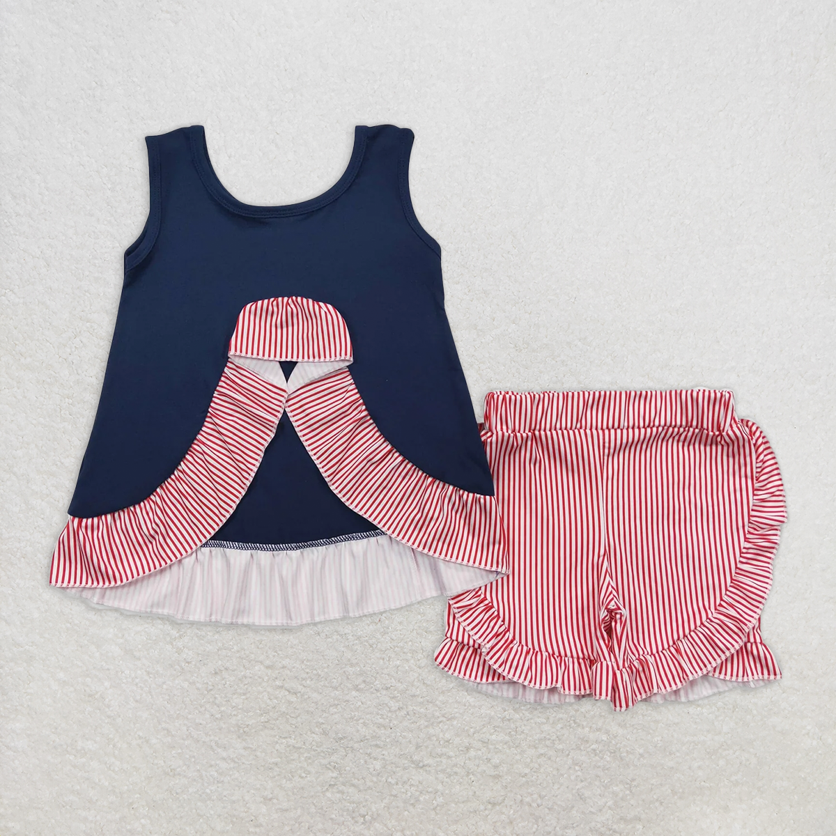 GSSO0405RTS NO MOQ Baby Girls Summer Outfits Sleeveless baseball tunic stripe shorts kids girls clothing
