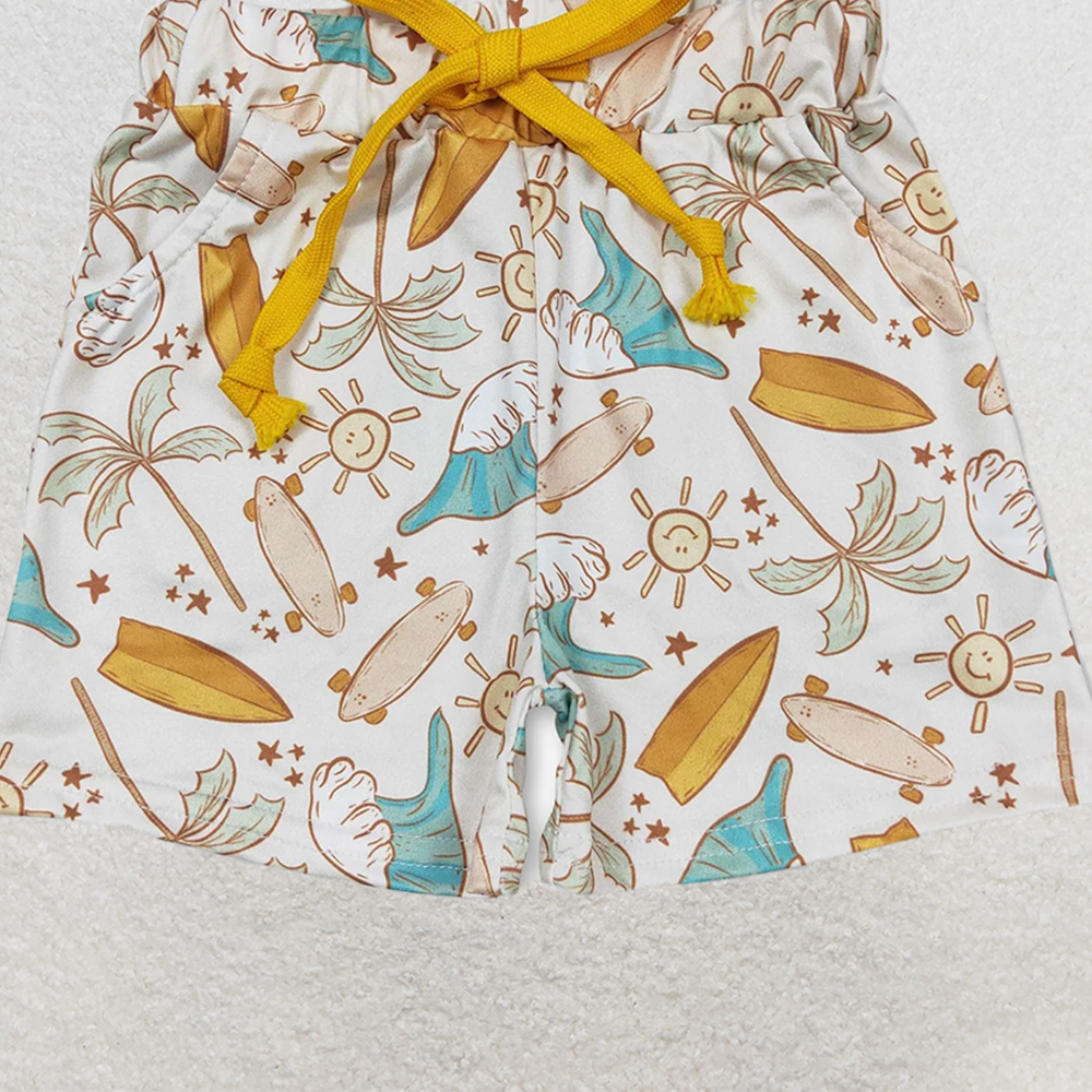 SS0198RTS NO MOQ Baby Boys Summer  Shorts  Sun Wave Skateboard Coconut Tree Shorts