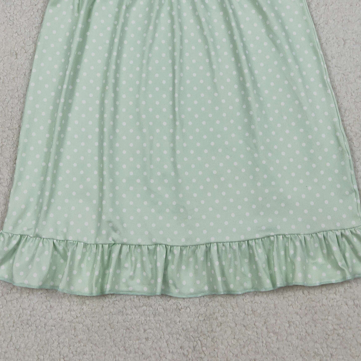 3.21 RTS NO MOQ （In stock）GSD2860 Kids Fashion Clothes Baby Girls Sleeveless Green Polka Dots Cross Easter Ruffle Knee Length Dresses