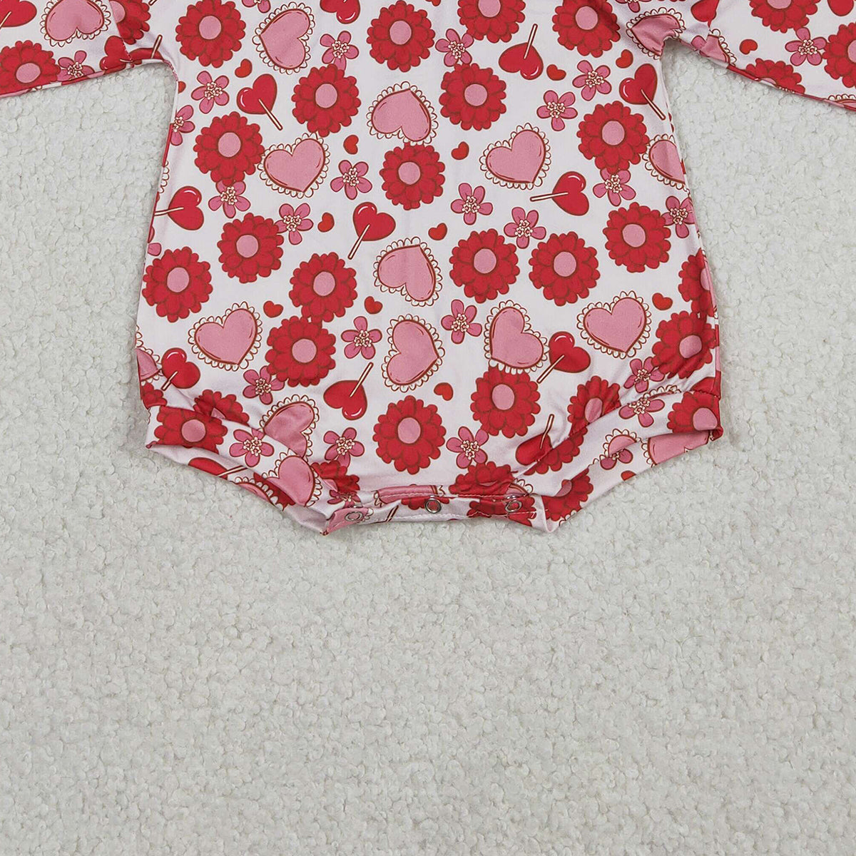 12.17 RTS NO MOQ （In stock）LR2758 Baby Girls Winter Rompers Baby Girls Long Sleeve Red Hearts Flowers Valentines Ruffle Rompers