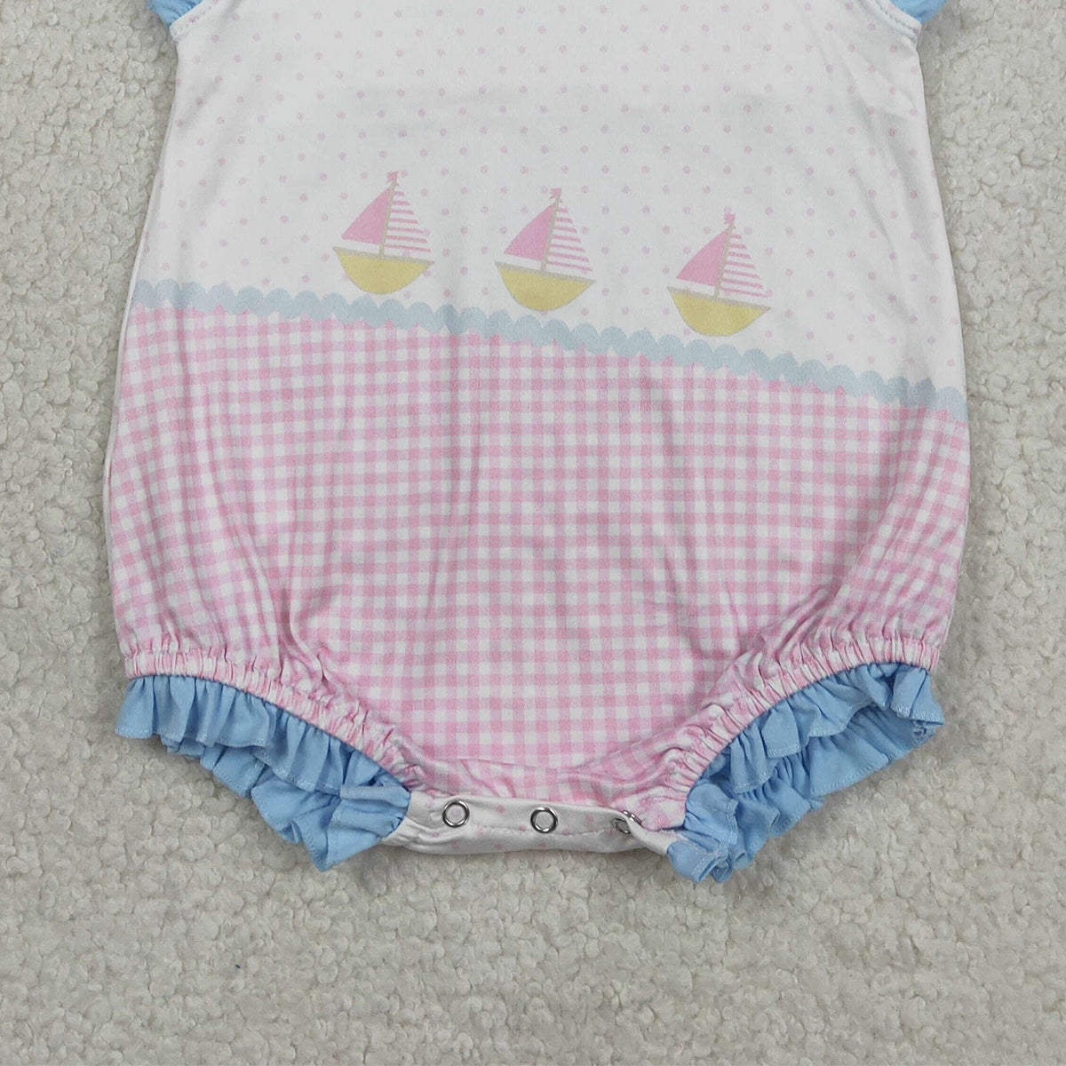 2.2 RTS NO MOQ （In stock）SR3755 Baby Boys Sleeveless Boats Polka Dots Ruffle Rompers