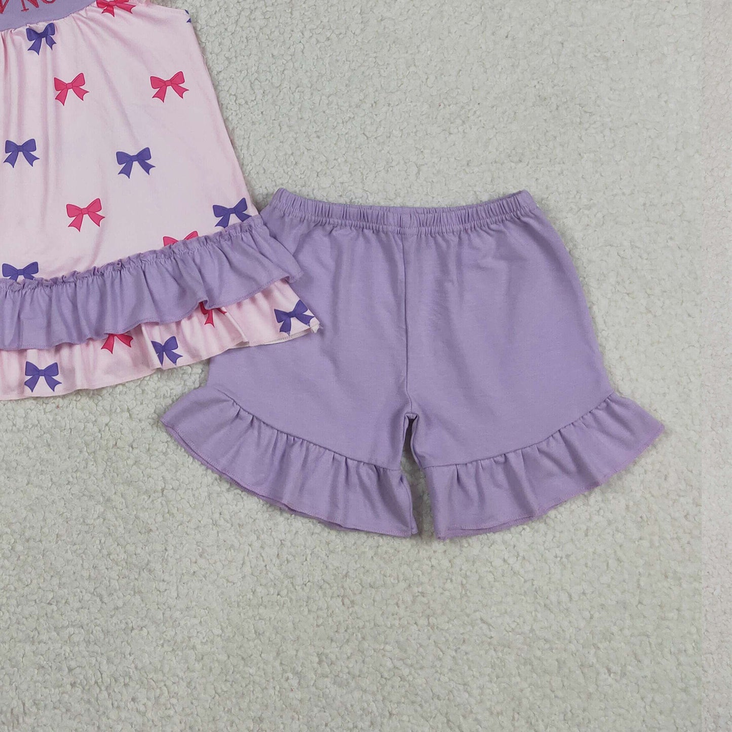 GSSO3460 RTS NO MOQ （In stock ）Flutter sleeves no bow no go tunic shorts girls outfits
