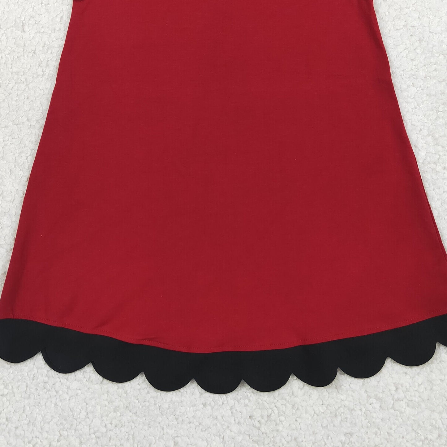 GSD4058 RTS NO MOQ （In stock）Black scallop ruffle sleeveless maroon girls cotton team dress