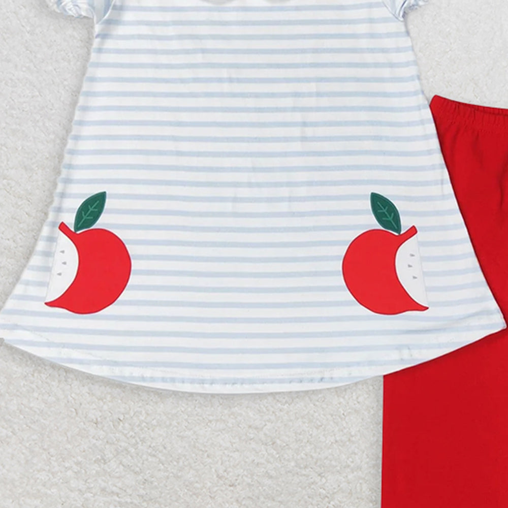 GSPO1446 RTS NO MOQ Baby Girls Spring Outfits Apple striped doll collar short-sleeved red trousers suit