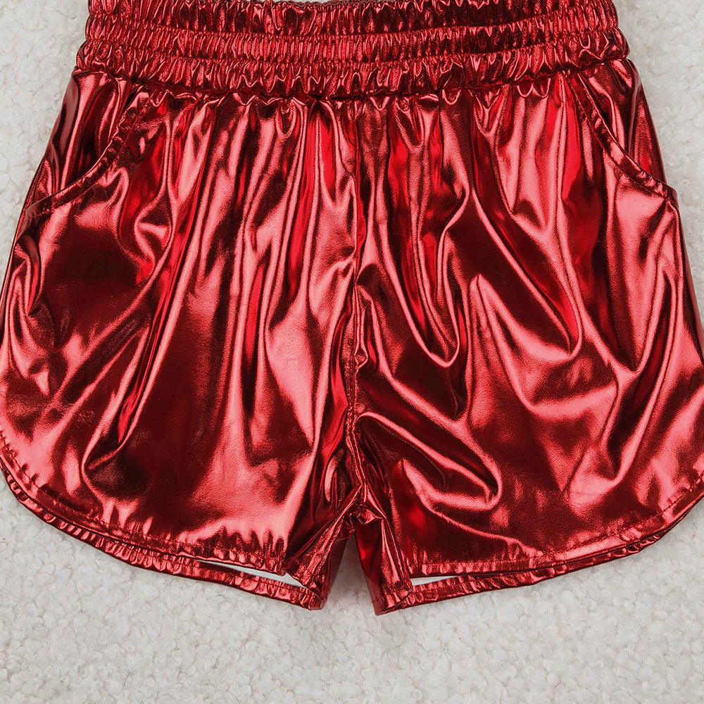 USA Shop (in stock) SS0415 RTS NO MOQ Red elastic waist kids girls summer shorts