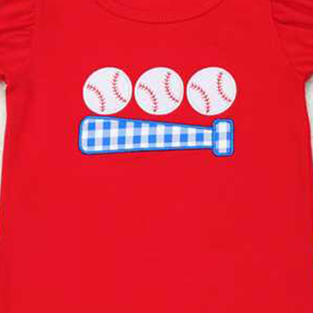 GSSO0428Girls Plaid Shorts Set Short Sleeves Red Baseball Top Outfit for Kids