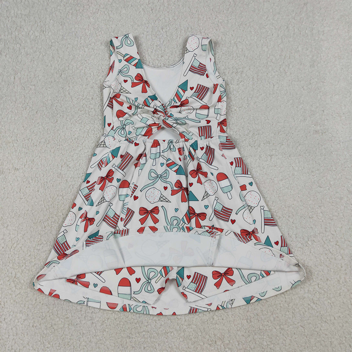3.31 RTS NO MOQ （In stock） GSD3750 Sleeveless popsicle bow flag girls 4th of july athletic dress