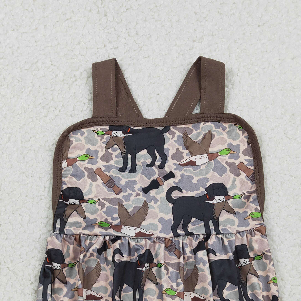 3.3 RTS NO MOQ （In stock）SR3928 Children's Fashion Romper Baby Boys Strap Dog Ducks Camo Hunting Rompers
