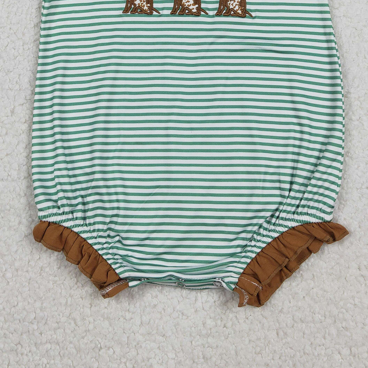 12.22 RTS NO MOQ （In stock）SR3404 Embroidery Ducks Dogs Baby Girls Stripe Collar Hunting Ruffle Rompers