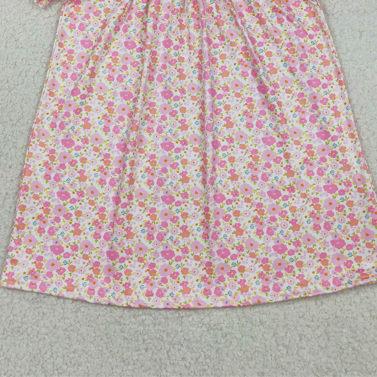 3.28 GSD3406 RTS NO MOQ （In stock）Short sleeves pink floral rabbit smocked girl Easter dress