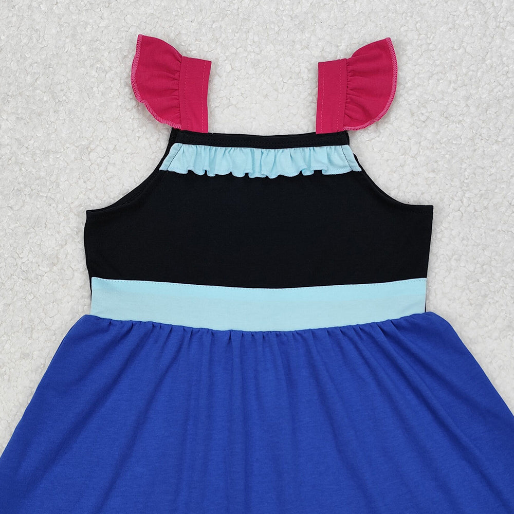 GSD1880 New Rts No Moq 8-9 Days By Air Arrived it Purple black blue flutter sleeves ruffle princess girls dress
