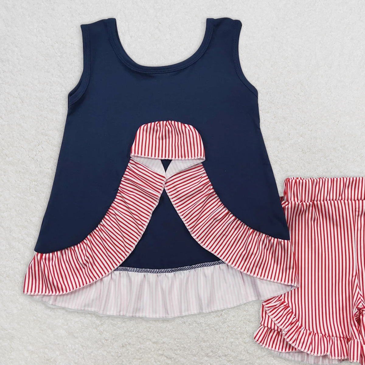 GSSO0405RTS NO MOQ Baby Girls Summer Outfits Sleeveless baseball tunic stripe shorts kids girls clothing
