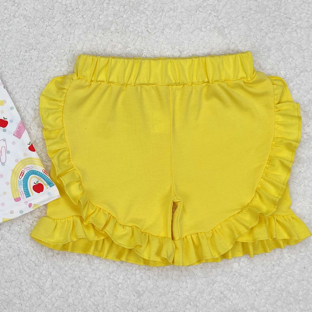 GSSO1913Girls Rainbow Pencil Skirt Outfit Yellow Apple Design Back to School Ensemble for Kids