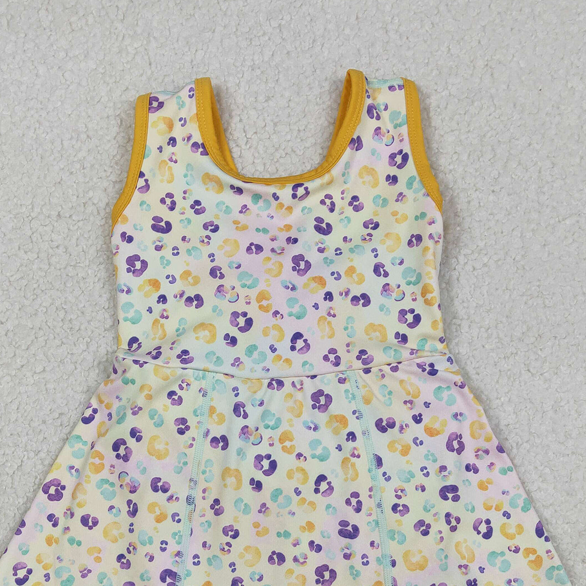 12.11 RTS NO MOQ （In stock）GSD2870 Baby Girls Sleeveless Mardigras Leopard Shorts Yoga Active Knee Length Dresses