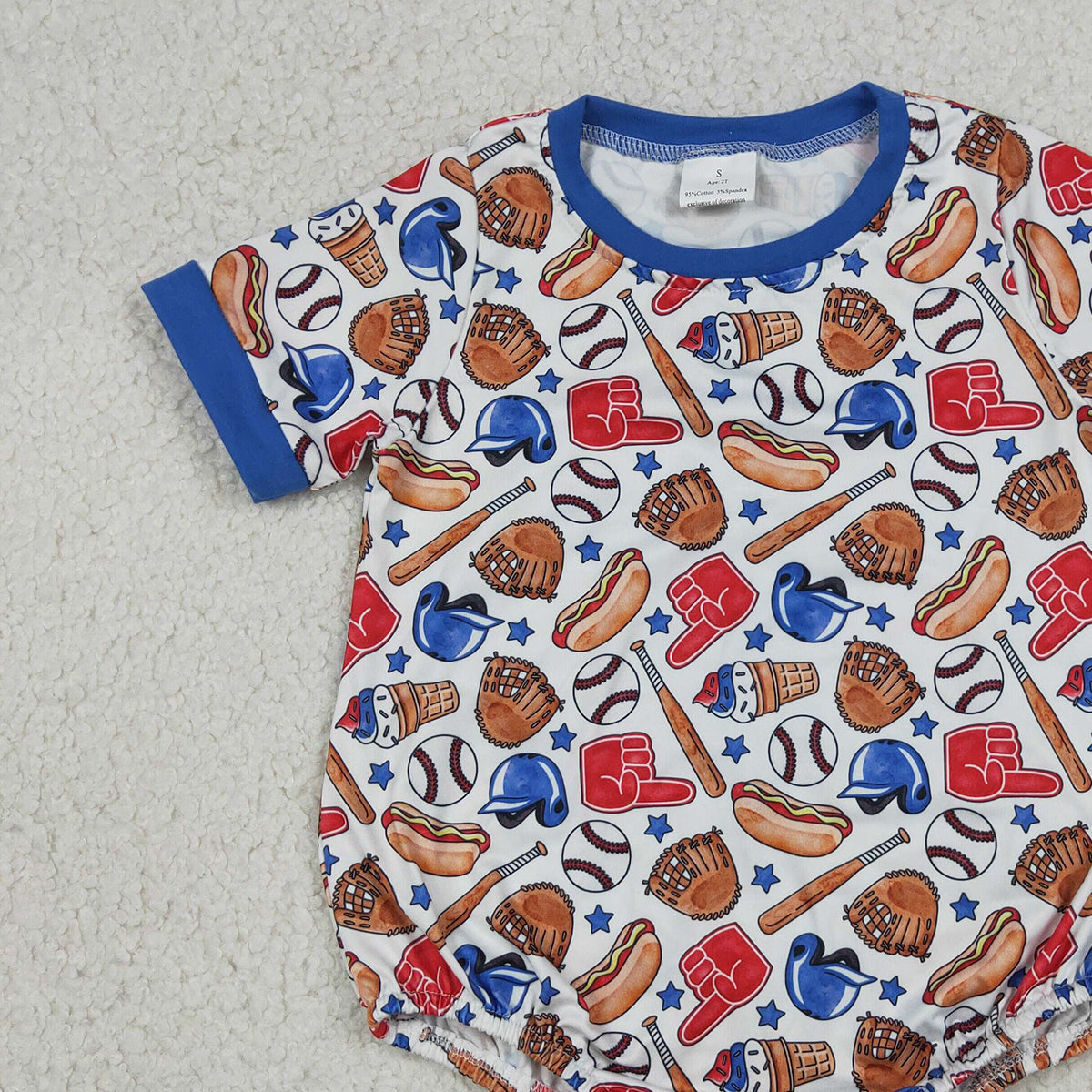 4.13 SR4030 RTS NO MOQ （In stock）Short sleeves baseball baby boy summer romper