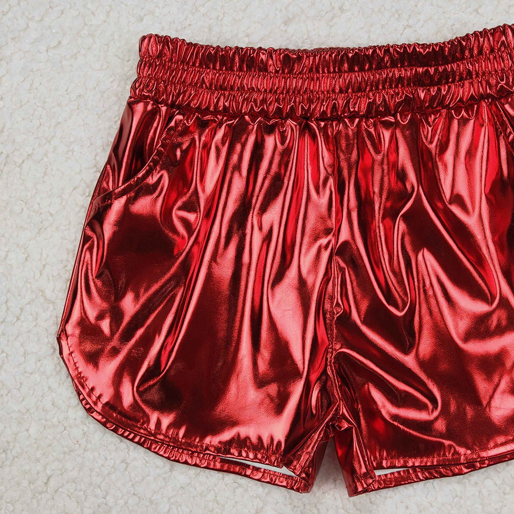 USA Shop (in stock) SS0415 RTS NO MOQ Red elastic waist kids girls summer shorts