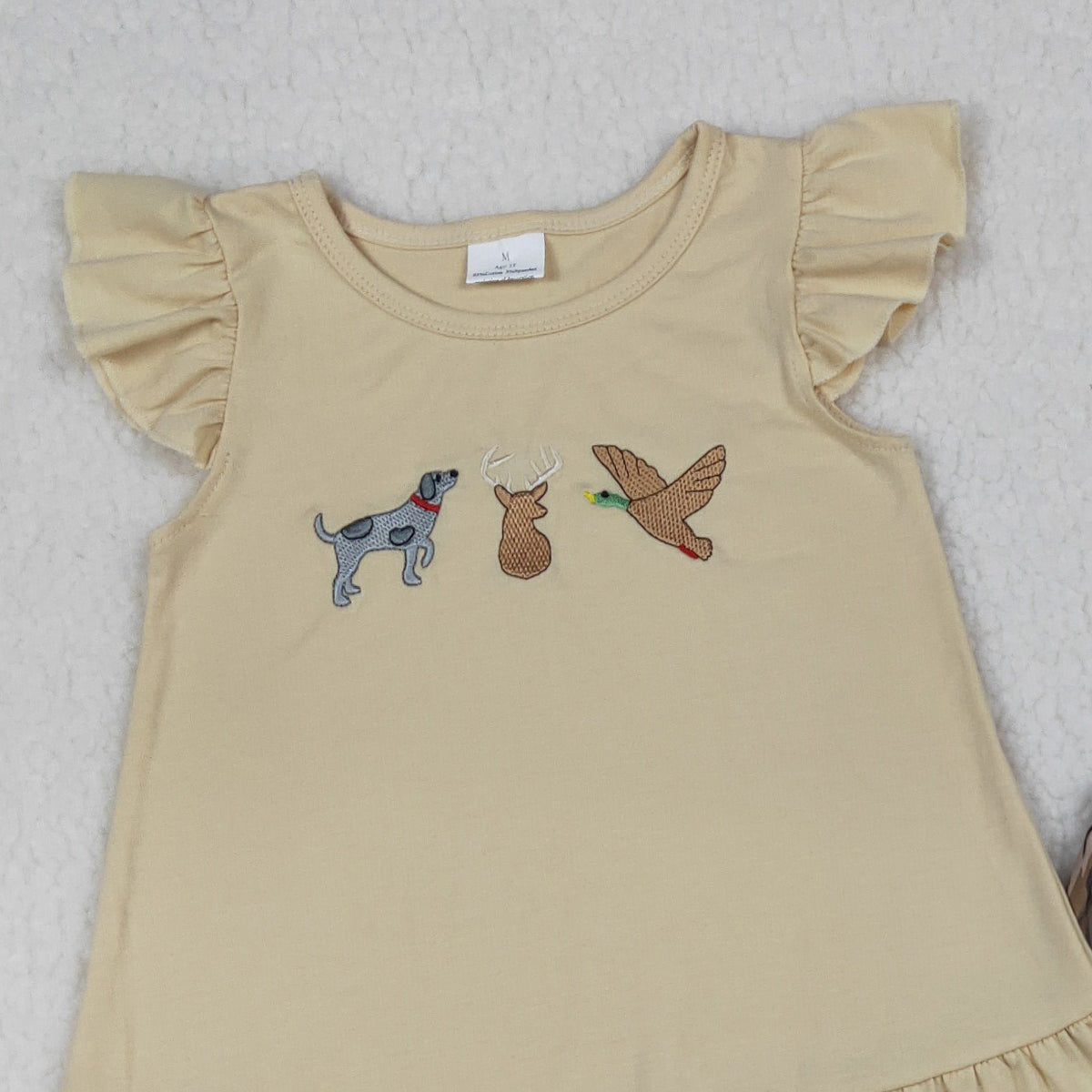 4.8 GSSO3335 RTS NO MOQ （In stock ）Dog deer duck embroidery top camo shorts girls outfits