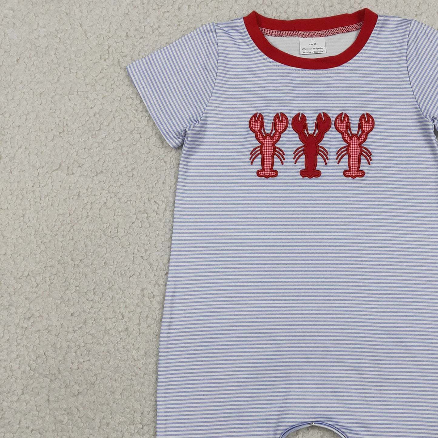 SR4007 RTS NO MOQ （In stock）Short sleeves stripe crawfish baby boy summer romper