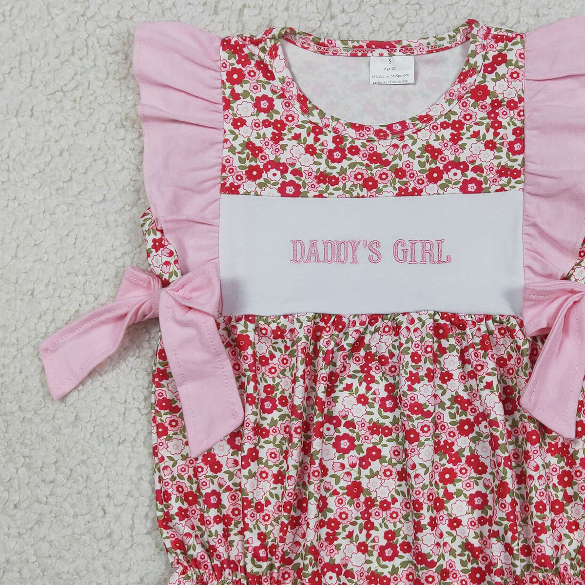 SR3940 RTS NO MOQ （In stock）Flutter sleeves daddy's girl embroidery floral baby girl romper