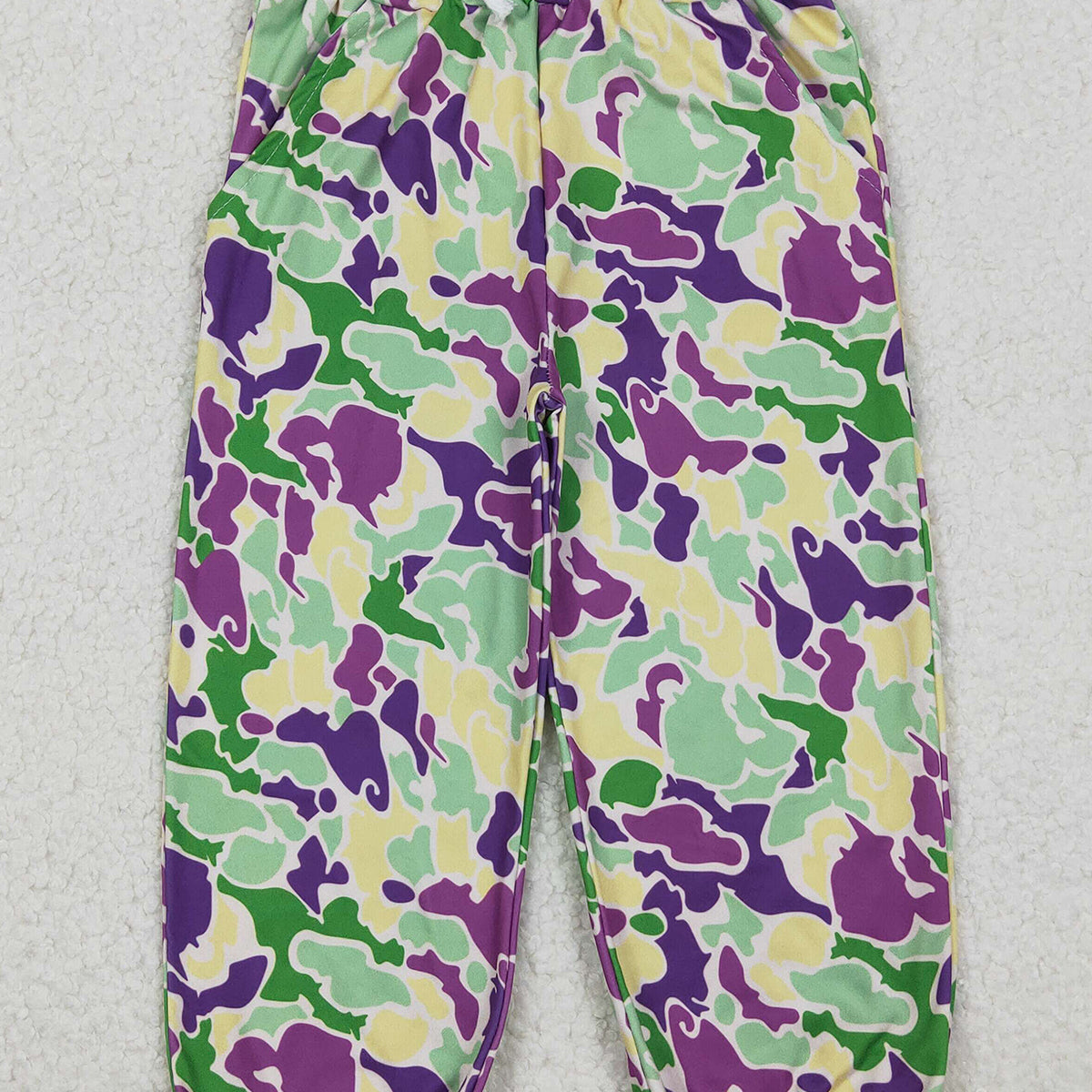 10.28 RTS NO MOQ （In stock）P0838 Baby Boys Pants Baby Boys Mardi Gras Camo Pockets Jogger Pants Bottom