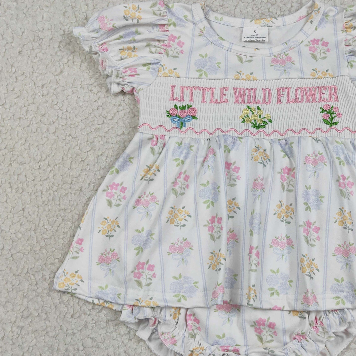 SR3043  RTS NO MOQ （In stock ）Short sleeves little wild flower baby girls skirt romper