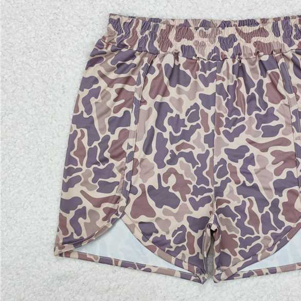 SS0374 RTS NO MOQ Khaki camo elastic waist adult women hunting shorts