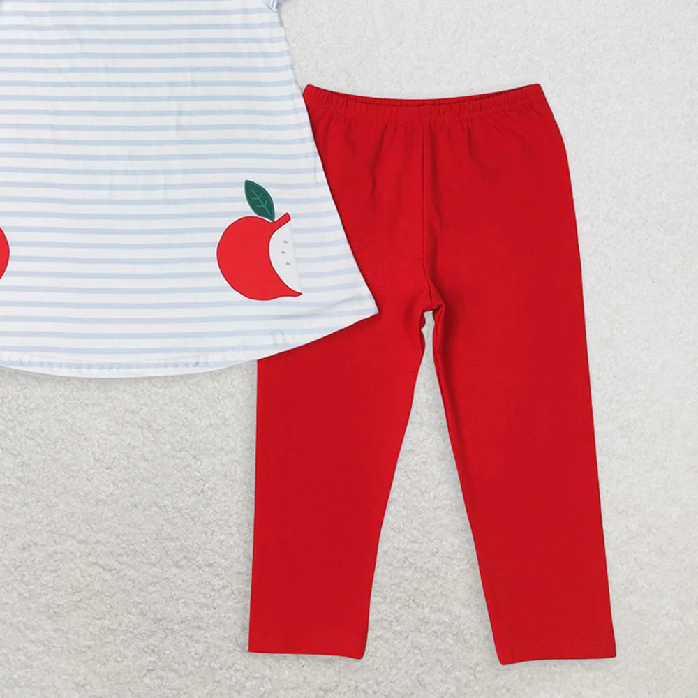 GSPO1446 RTS NO MOQ Baby Girls Spring Outfits Apple striped doll collar short-sleeved red trousers suit