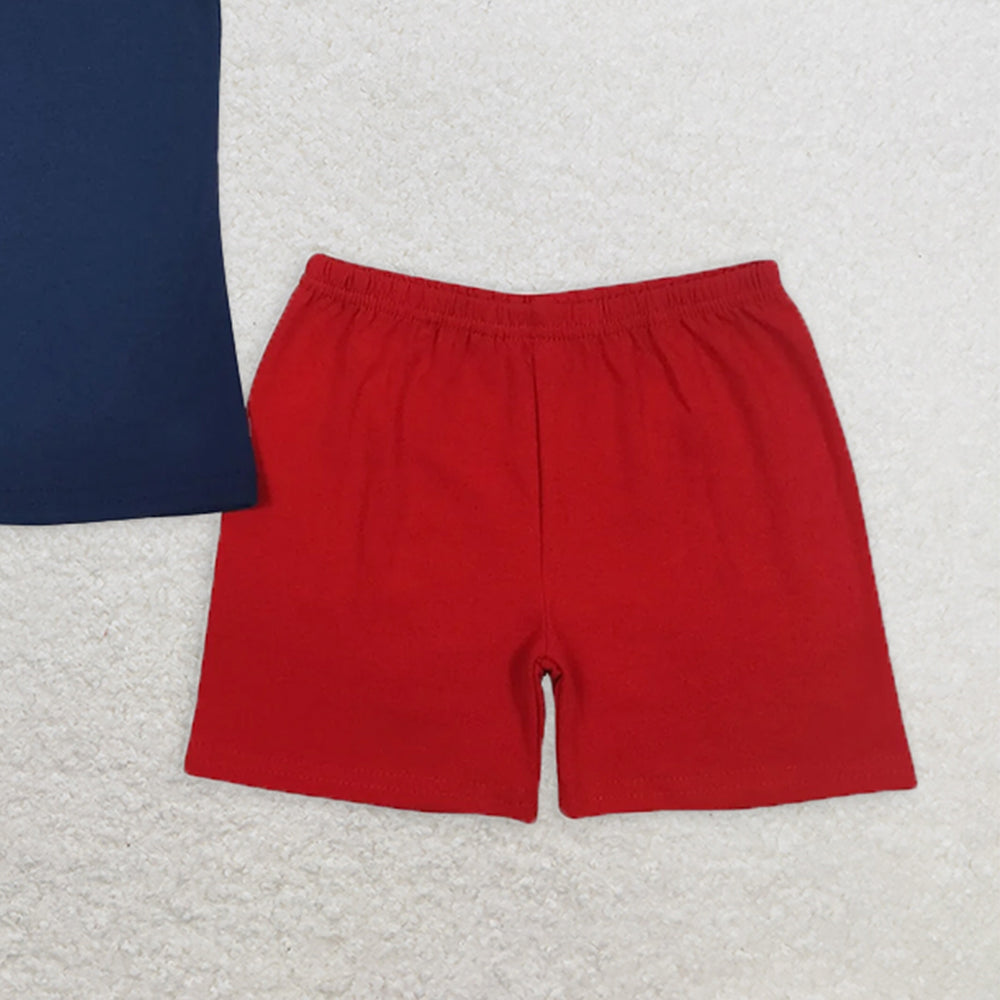 BSSO0713 RTS NO MOQ Baby Boys Summer Boys Outfits Embroidery Baby Boys 4th Of July Flags Shirt Top Red Shorts Outfits Clothes Sets