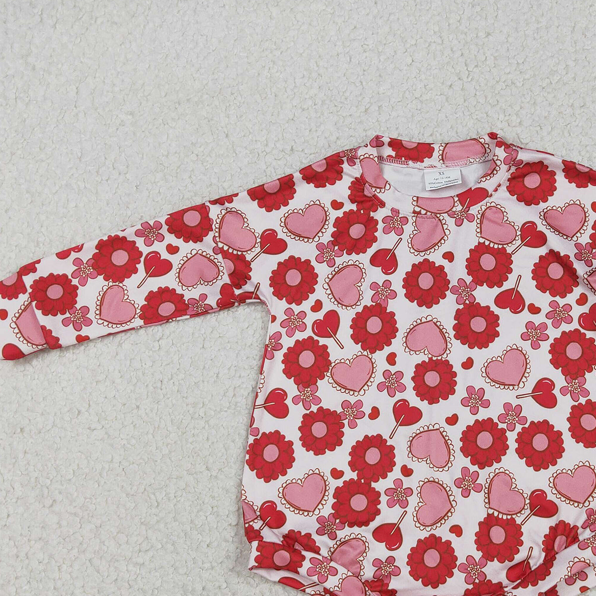 12.17 RTS NO MOQ （In stock）LR2758 Baby Girls Winter Rompers Baby Girls Long Sleeve Red Hearts Flowers Valentines Ruffle Rompers