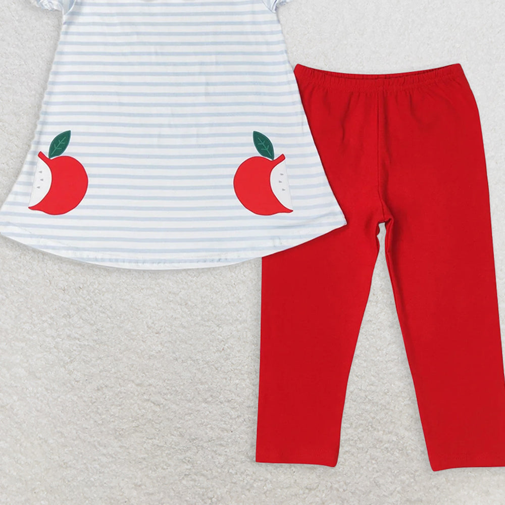 GSPO1446 RTS NO MOQ Baby Girls Spring Outfits Apple striped doll collar short-sleeved red trousers suit