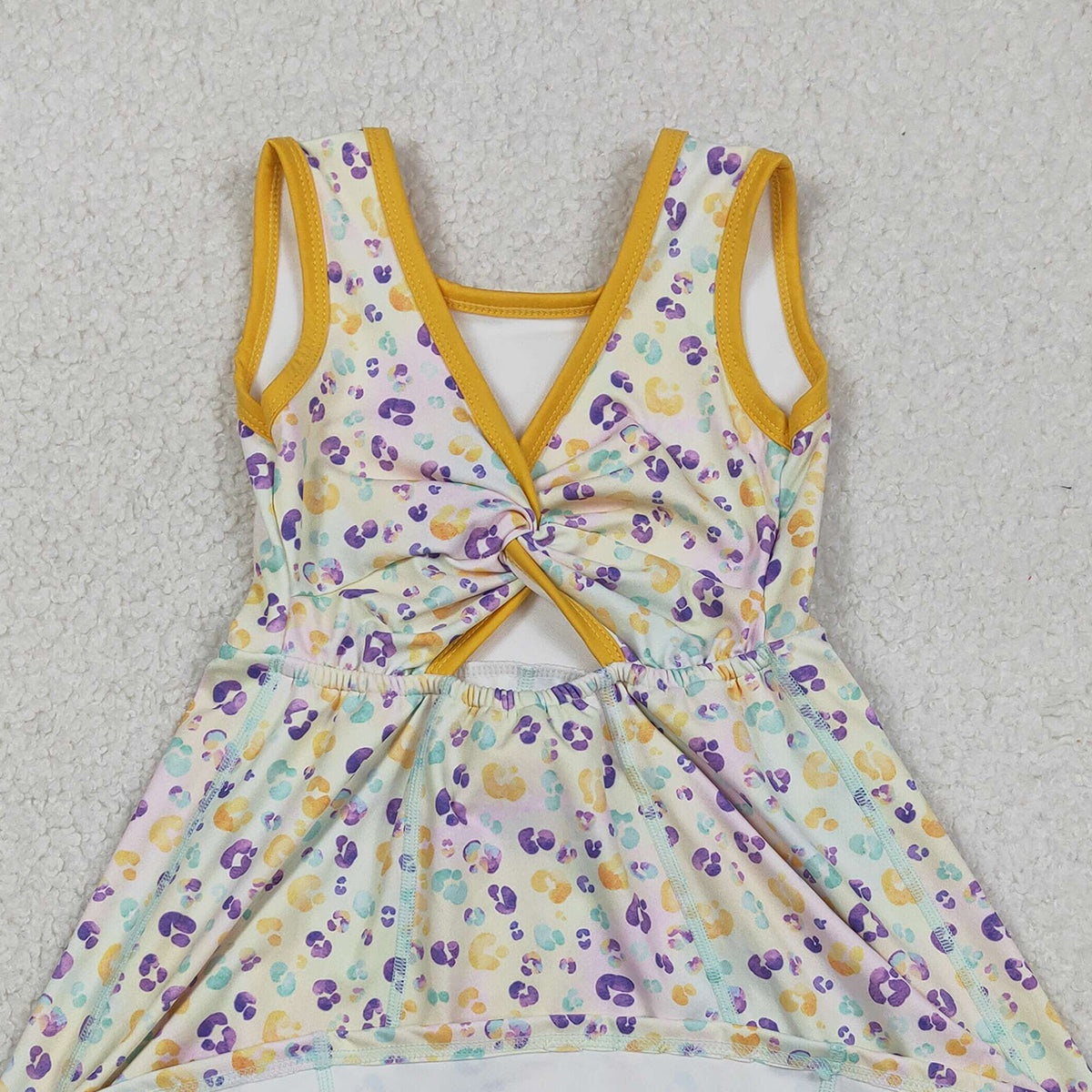 12.11 RTS NO MOQ （In stock）GSD2870 Baby Girls Sleeveless Mardigras Leopard Shorts Yoga Active Knee Length Dresses