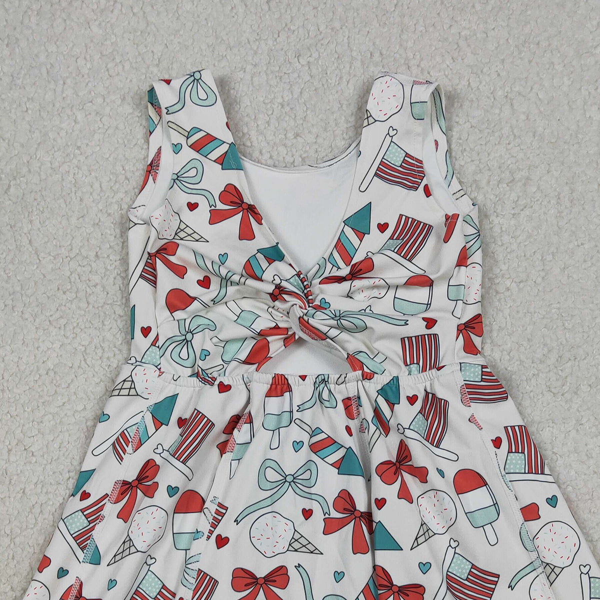 3.31 RTS NO MOQ （In stock） GSD3750 Sleeveless popsicle bow flag girls 4th of july athletic dress