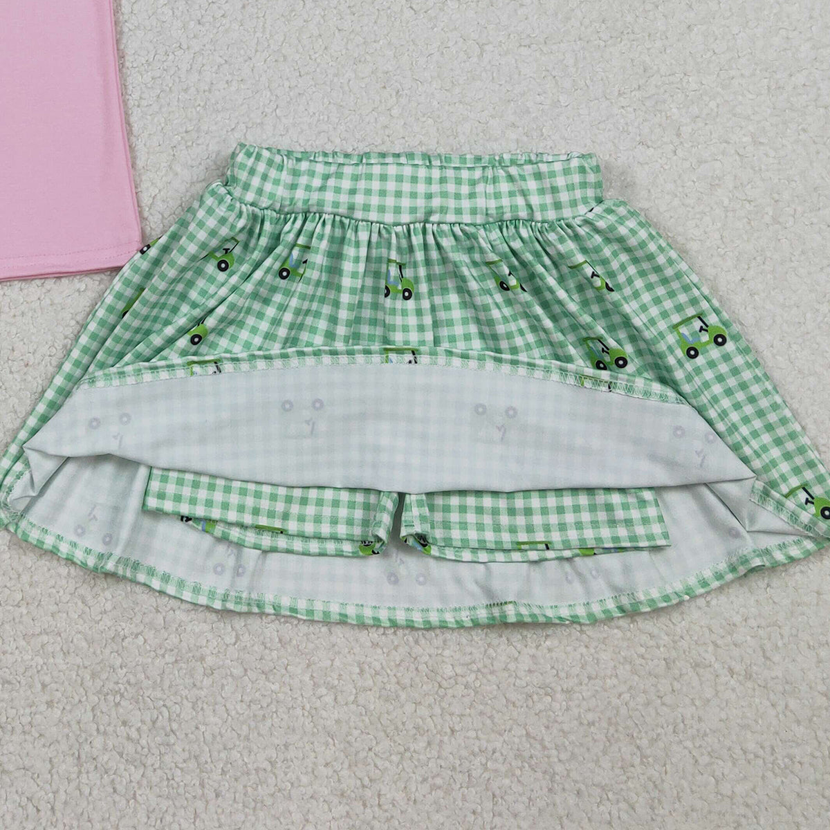 1.16 RTS NO MOQ （In stock）GSD3120 Embroidery Golf Trucks Baby Girls Button Top Checked Skirt Shorts Clothes Sets