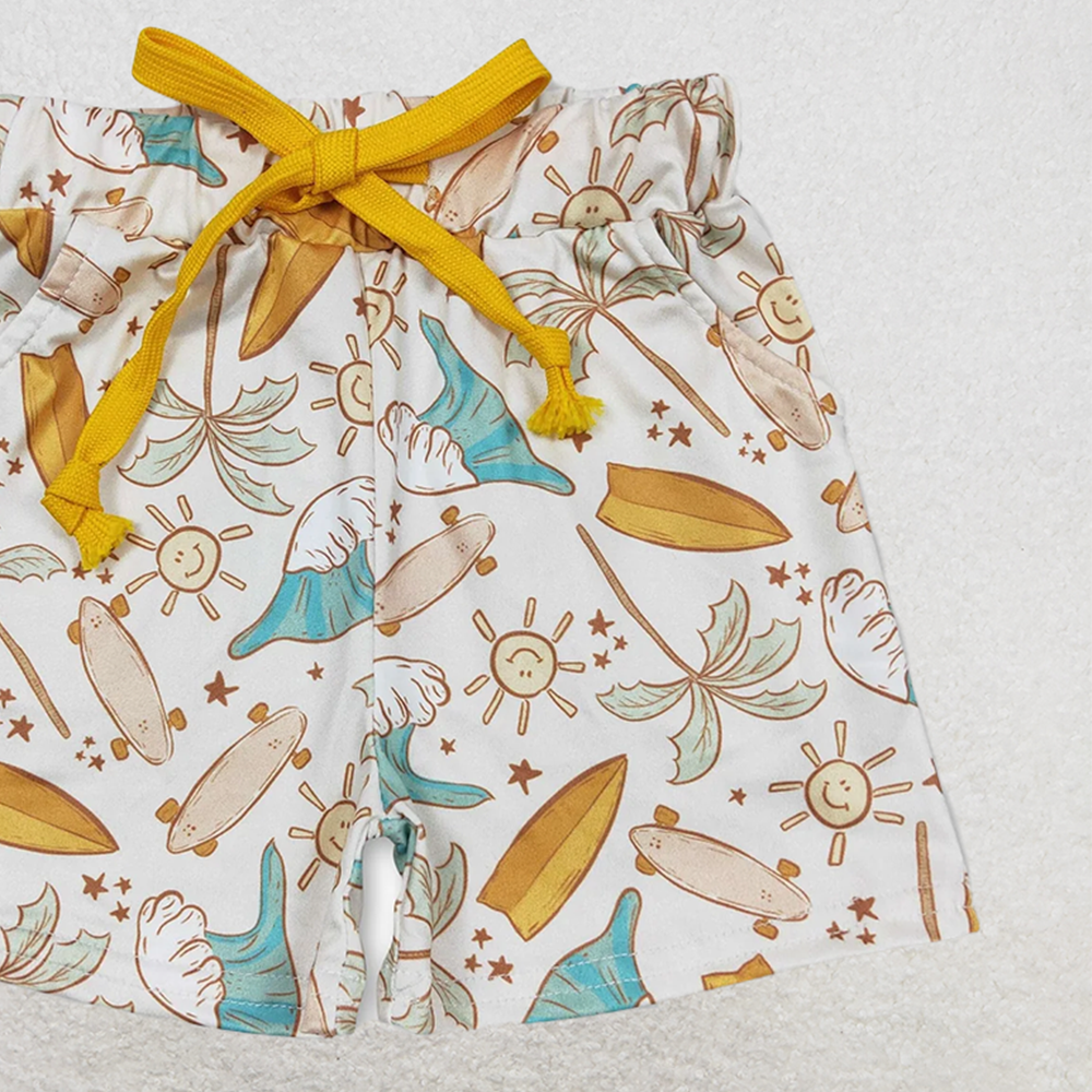 SS0198RTS NO MOQ Baby Boys Summer  Shorts  Sun Wave Skateboard Coconut Tree Shorts