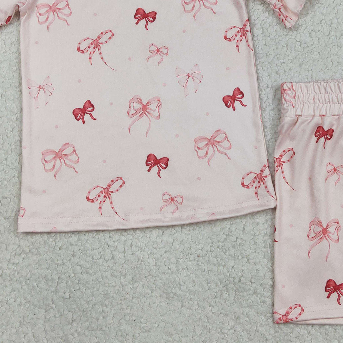 1.27 RTS NO MOQ （In stock）GSSO2996 Baby Girls Pink Bows Top Ruffle Shorts Pajamas Clothes Sets