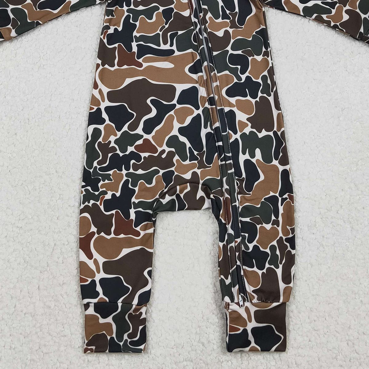 12.9 RTS NO MOQ （In stock）LR2815 Baby Boys Southern Dark Brown Camo Hoodie Two Way Zip Convertible Rompers