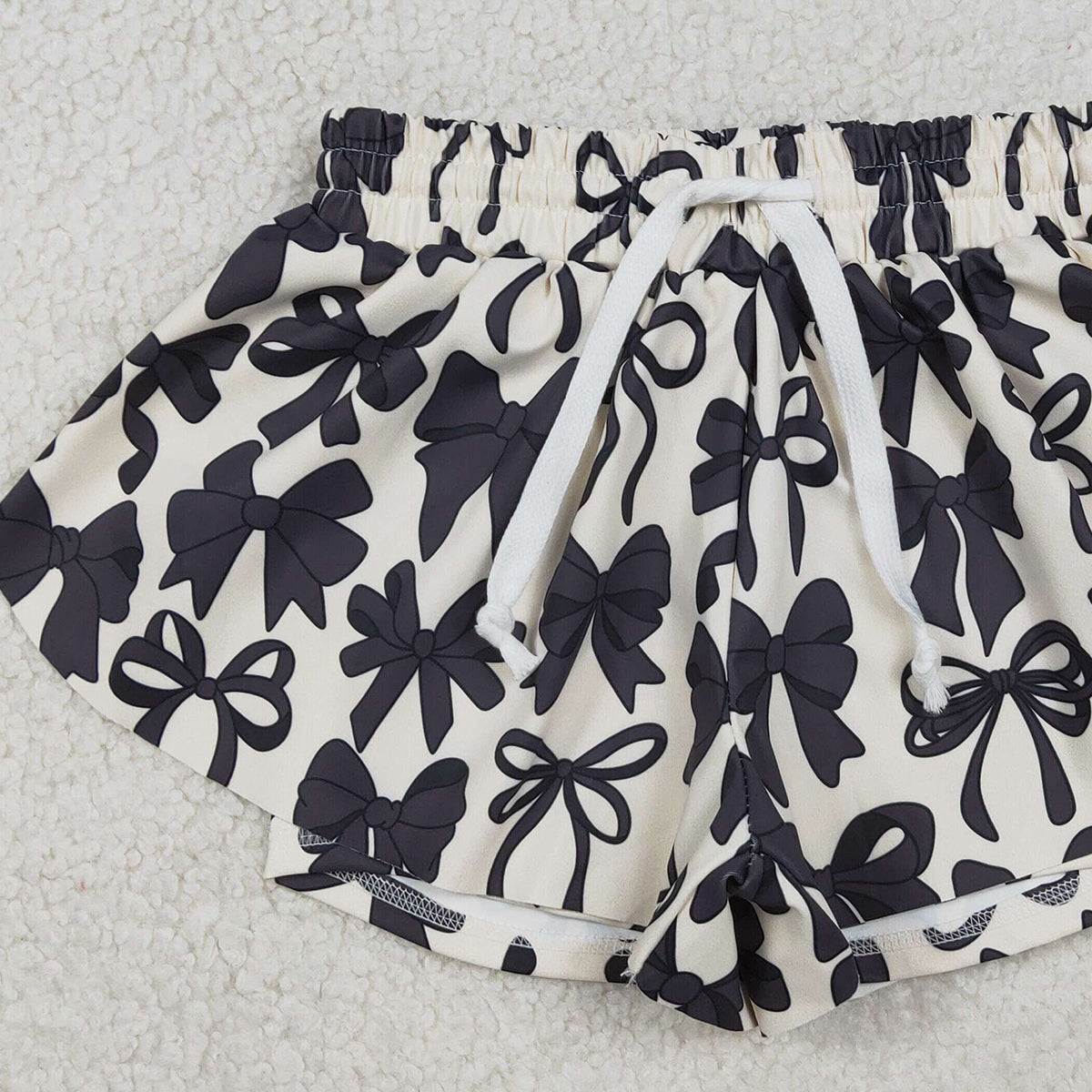 12.30 RTS NO MOQ （In stock）SS0770 Baby Girls Summer Shorts Baby Girls Black Bows Yoga Active Ruffle Shorts Bottom