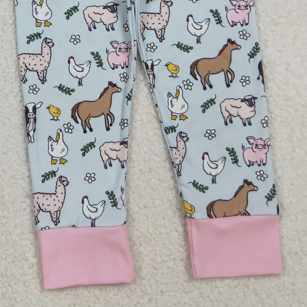 10.10 RTS NO MOQ （In stock）GLP2564 Baby Girls Winter Outfits Baby Girls Long Sleeves Cows Chicks Top Pant Farm Pajamas Sets