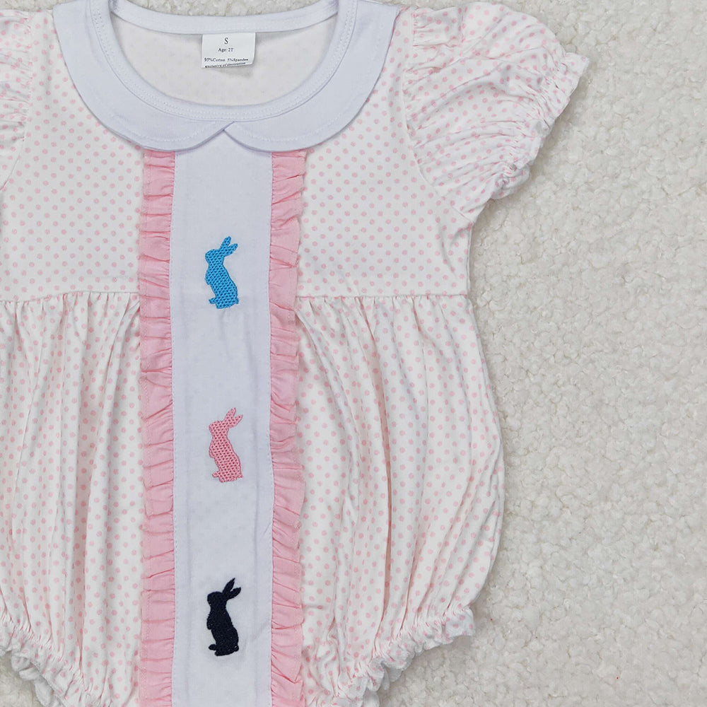 SR2545 New Rts No Moq 8-9 Days By Air Arrived it Short sleeves polka dots bunny baby girls Easter romper