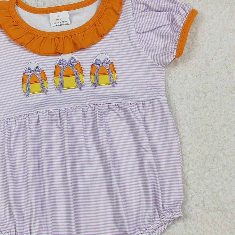 RTS NO MOQ （In stock）SR3202  Baby Girls Summer Rompers Lavender Stripe Bows Candy Halloween Rompers