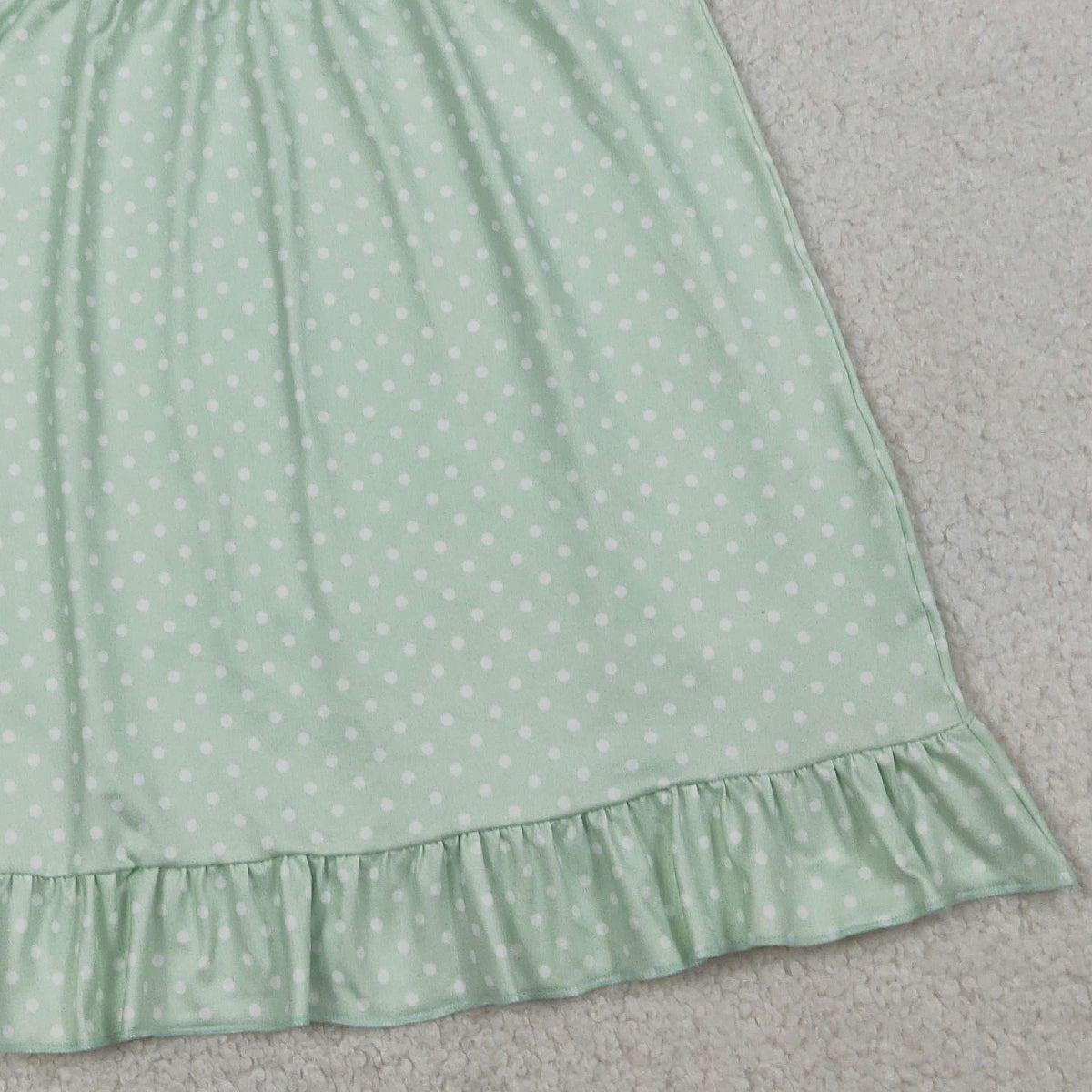 3.21 RTS NO MOQ （In stock）GSD2860 Kids Fashion Clothes Baby Girls Sleeveless Green Polka Dots Cross Easter Ruffle Knee Length Dresses
