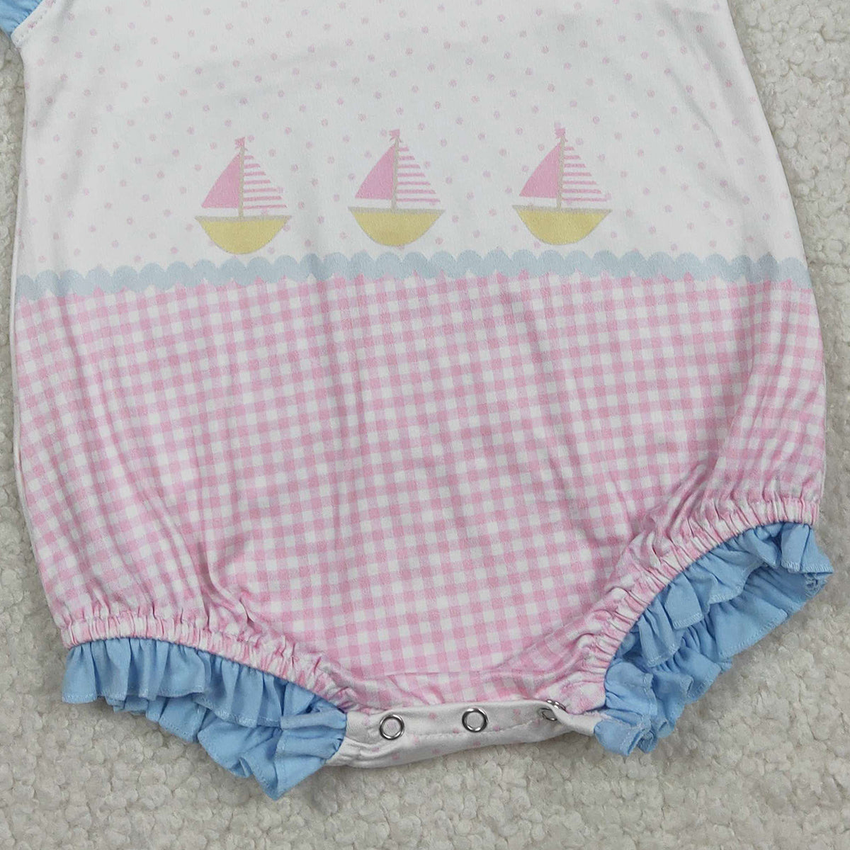 2.2 RTS NO MOQ （In stock）SR3755 Baby Boys Sleeveless Boats Polka Dots Ruffle Rompers