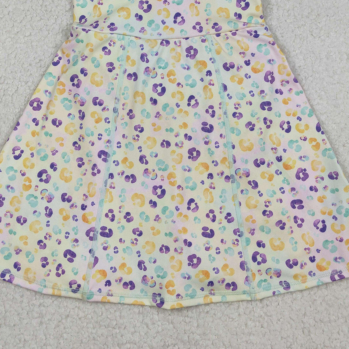 12.11 RTS NO MOQ （In stock）GSD2870 Baby Girls Sleeveless Mardigras Leopard Shorts Yoga Active Knee Length Dresses