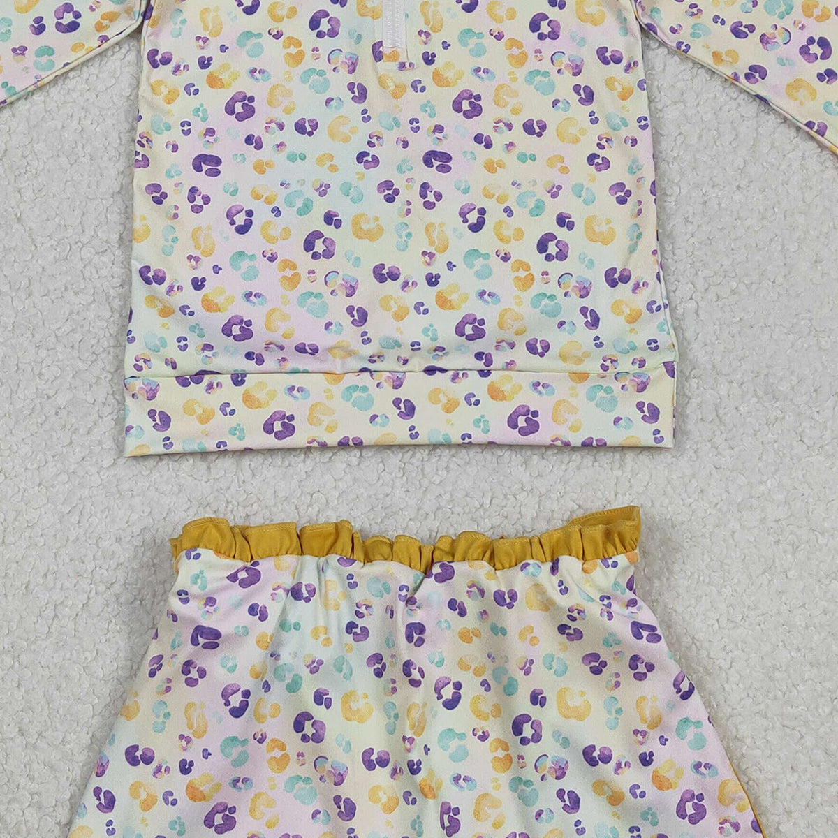 12.8 RTS NO MOQ （In stock）GLD1365 Baby Girls Mardigras Leopard Zipper Pullovers Skirt Shorts Yoga Active Clothes Set