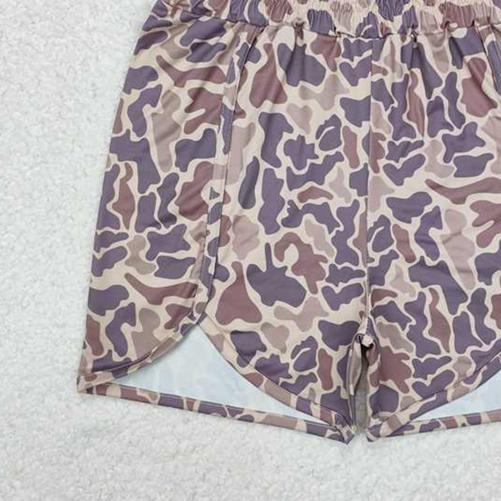 SS0374 RTS NO MOQ Khaki camo elastic waist adult women hunting shorts