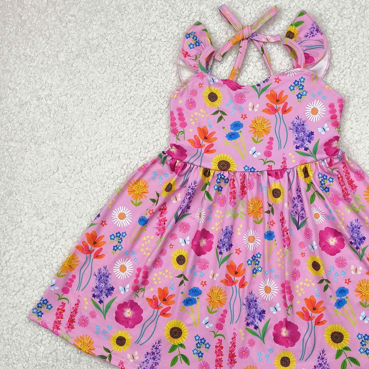 4.17 GSD2208 RTS NO MOQ Baby Girls Summer Dress baby girl clothes floral flying sleeve dress