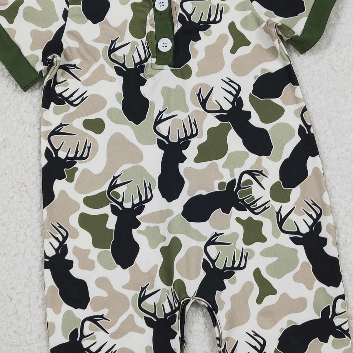 1.6 RTS NO MOQ （In stock）SR3636 Baby Boys Rompers Baby Boys Green Deer Camo Button Southern Hunting Rompers