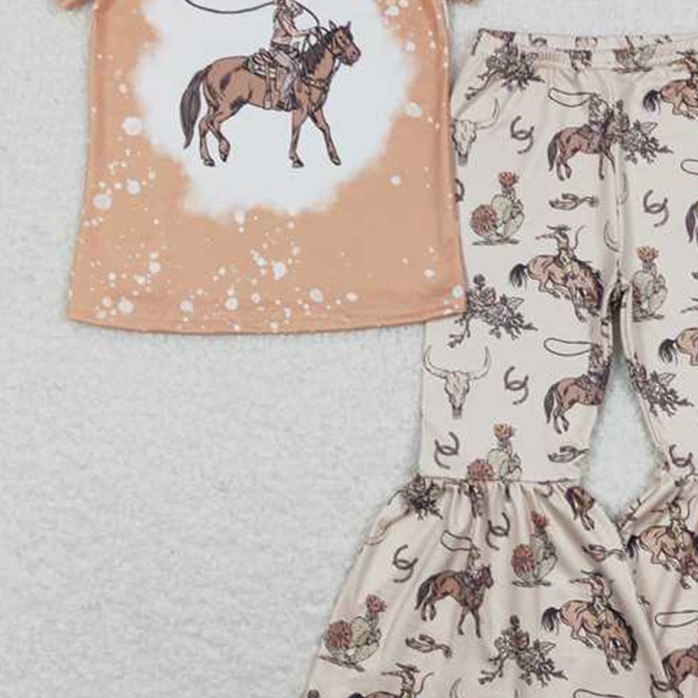 GSPO1437 New Rts No Moq 8-9 Days By Air Arrived it Bleached rodeo top bell bottom pants girls clothes